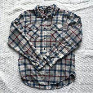 Burnside Flannel Button Up in Gray Blue Red Plaid Size Large